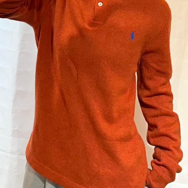 폴로랄프로렌 블루 포니 램스울 오렌지 카라 니트