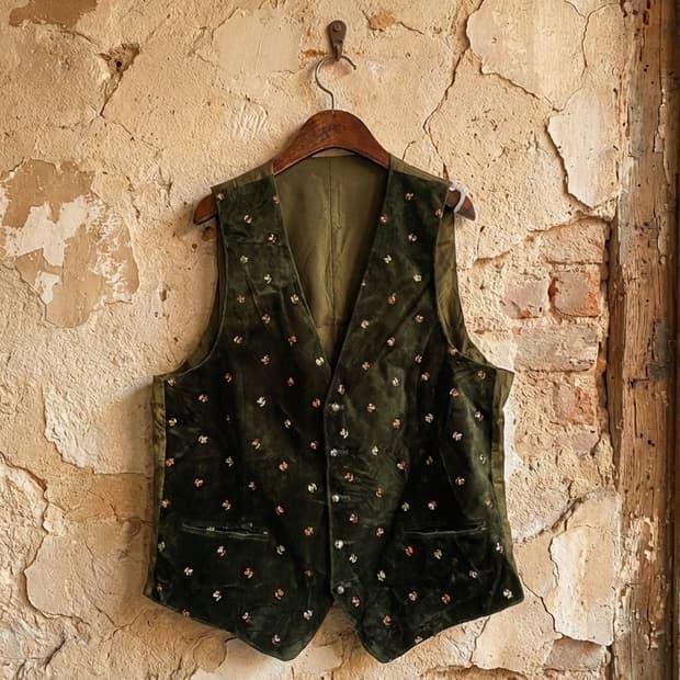  딥그린 벨벳 플라워 자수 조끼