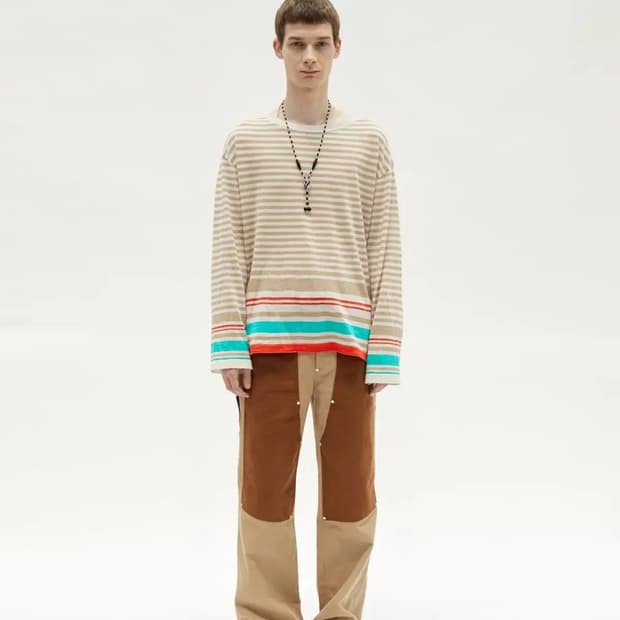 앤더슨벨 스웨이드 패치 와이드 레그 팬츠 더블니 팬츠 L사이즈