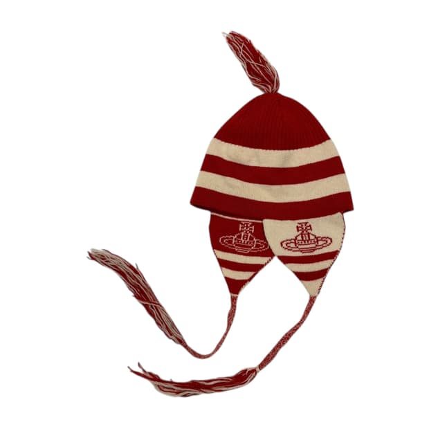 비비안웨스트우드 레드 이어플랩 Y2K 귀도리 비니 신이치 모자