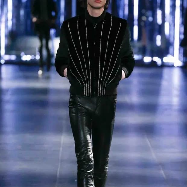 생로랑 fw15 라인스톤 벨벳 블루종 봄버자켓