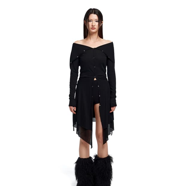 백로 Two-way layered cardigan (black)