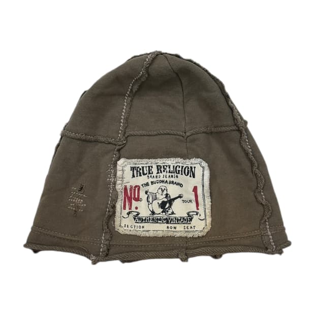 트루릴리전 Y2K 패치 그런지 데미지 코튼 비니 모자 카키