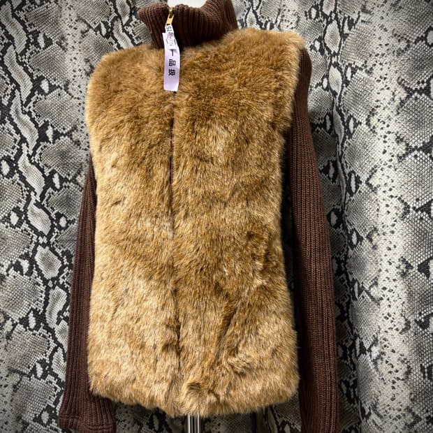 [Y2K]Brown Fur Trimming Knit Zip Up