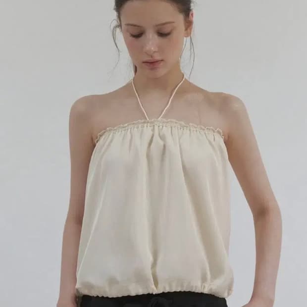 헤더먼트 탑 glint lace tube top (light yellow