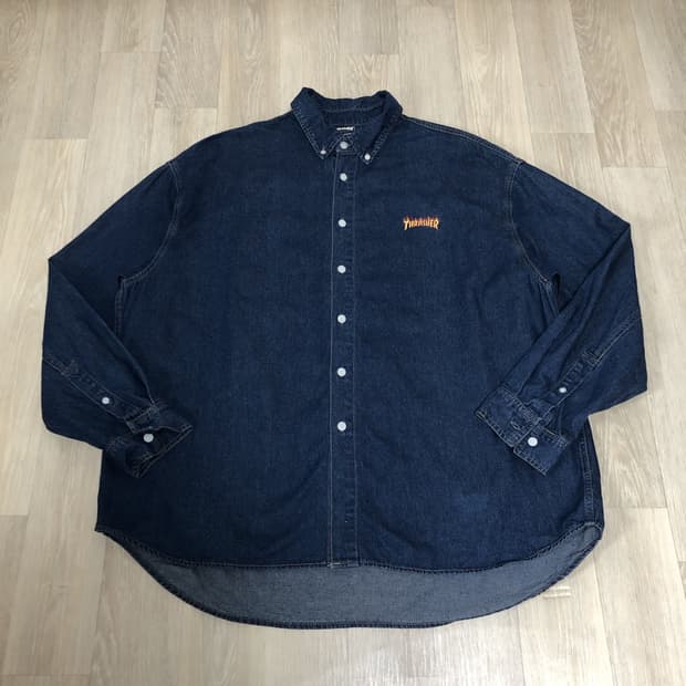 (XL) 트레셔 THRASHER 오버핏 플레임 데님 셔츠 인디고