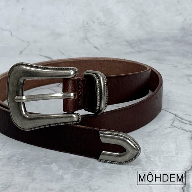 [Unisex] 클래식 웨스턴 이태리소가죽 벨트 브라운