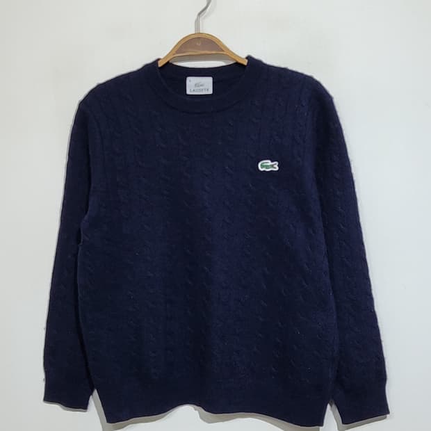 (M) 라코스테 꽈배기 니트 네이비 케이블 울스웨터 일본판 