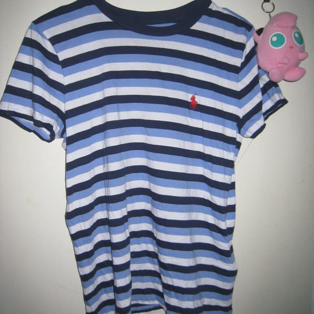 폴로 블루 스트라이프 반팔 티셔츠