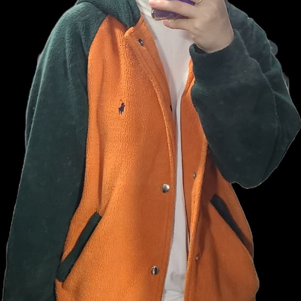 폴로 그린 배색 오렌지 후리스 아우터