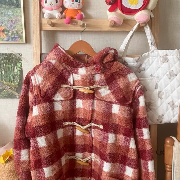 모리걸 빈티지 체크 떡볶이 후드 코트 💗♥️