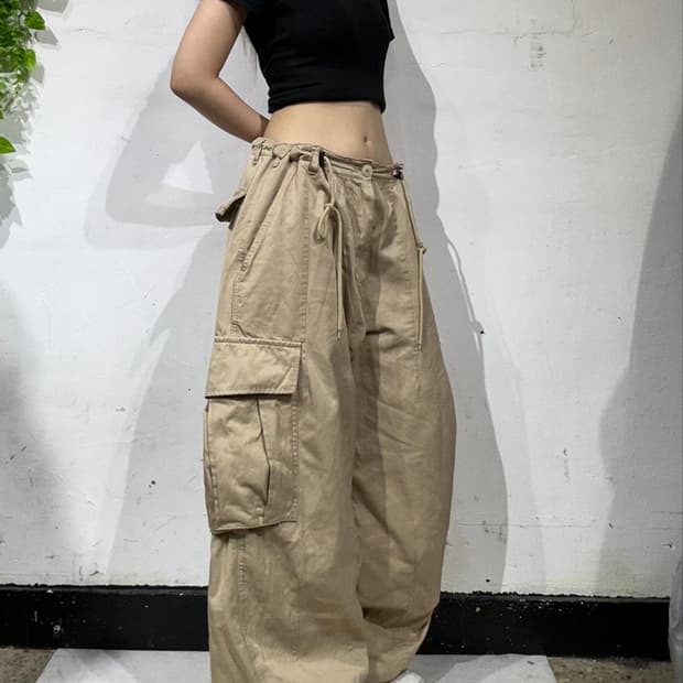 빈티지 formal 베이지 항아리핏 와이드 빅 포켓 카고 팬츠
