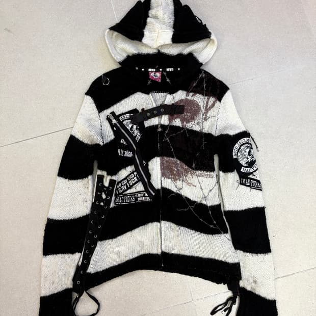 매드펑크 단가라 고양이 후드집업