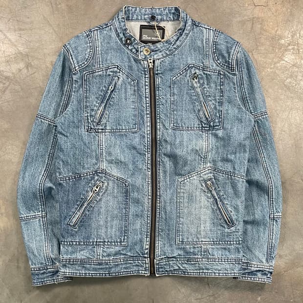 빈티지 데님 워싱 바이커 자켓