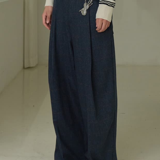 웨이비니스 딥 원턱 울 체크 트라우저 슬랙스 네이비 2