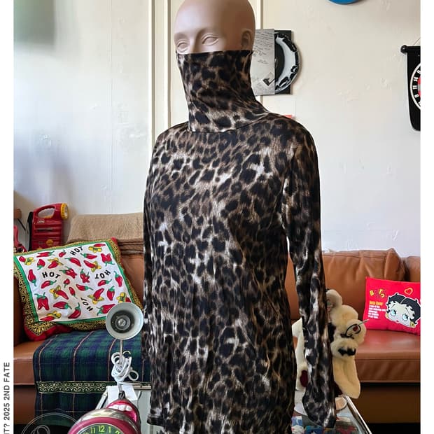Japanese Vintage Leopard High-Neck Top