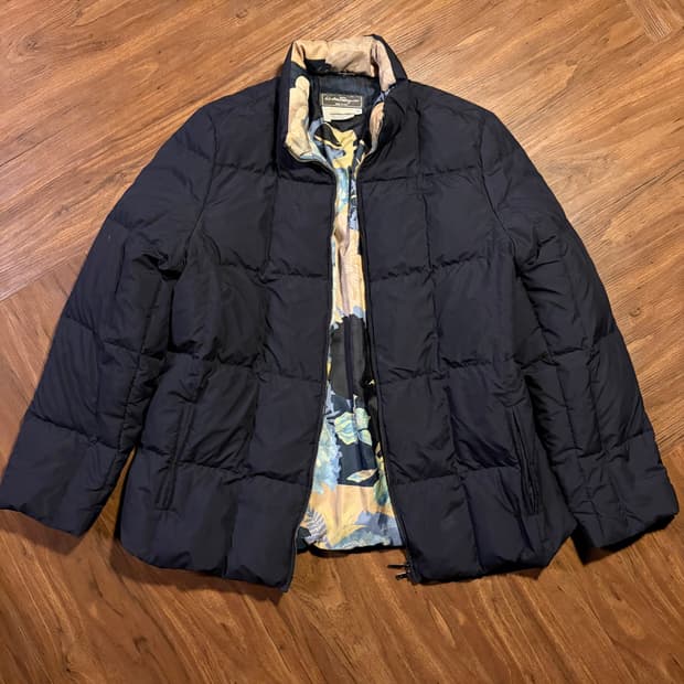 Ferragamo Blue Floral-Lined Puffer L