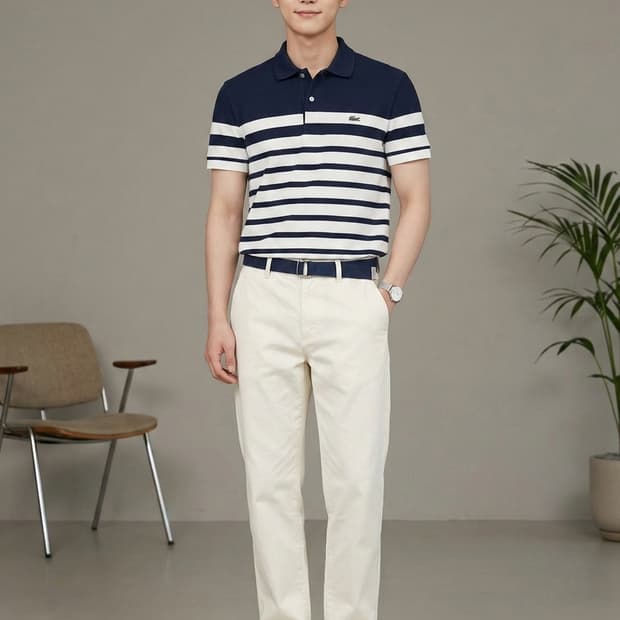 라코스테 슬림핏 스트라이프 반팔 카라티
