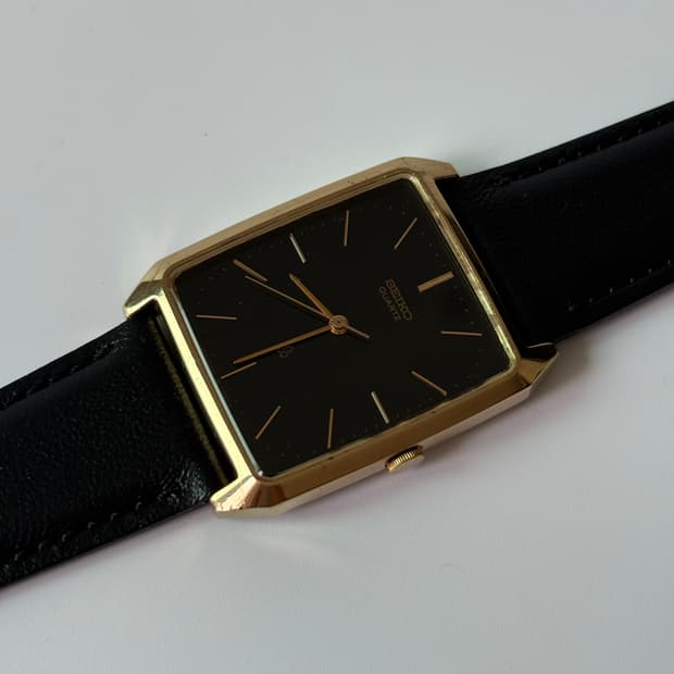 세이코 1980년대 Chariot 블랙 다이얼 골드 탱크 쿼츠 남성