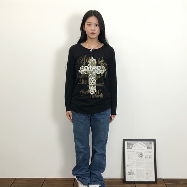 Jpn Rock Chic Gold Lettering Long Sleeve