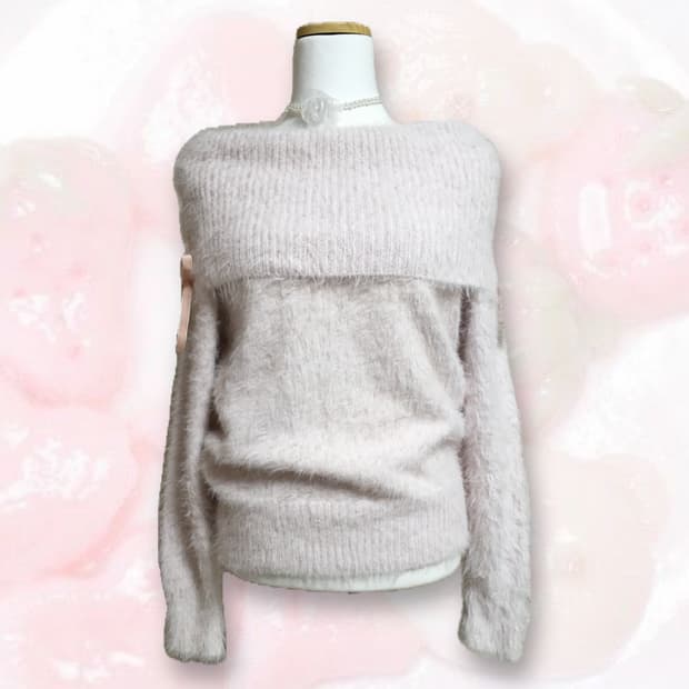 빈티지 히메갸루 연보라 리본 오프숄더