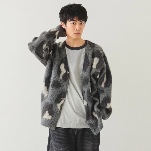 빔즈 레오파드 샤기 모헤어 그레이 가디건 L