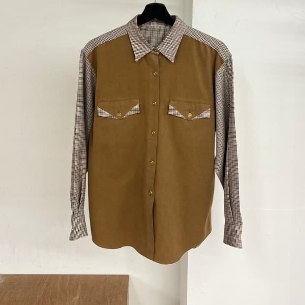 발렌티노 브라운 웨스턴 체크 셔츠