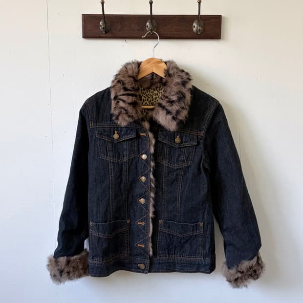 gf 레오파드 데님 퍼 자켓