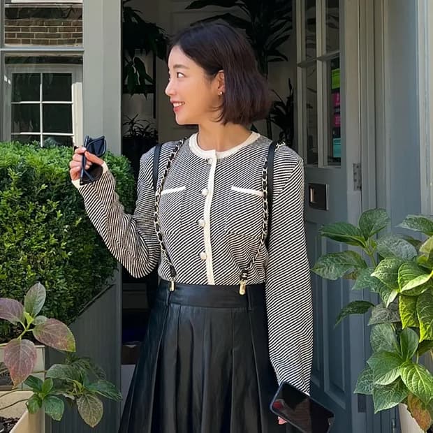 온앤온 diagonal striped cardigan - black