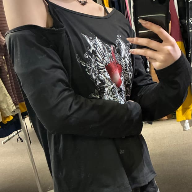 M)Japanese vintage 여성 y2k 오프숄더 롱슬리브