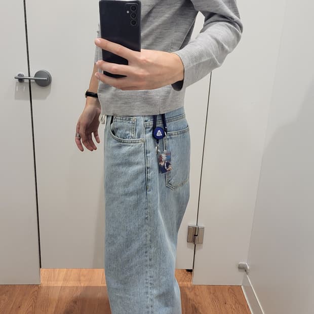 유스 와이드 데님 팬츠 연청
