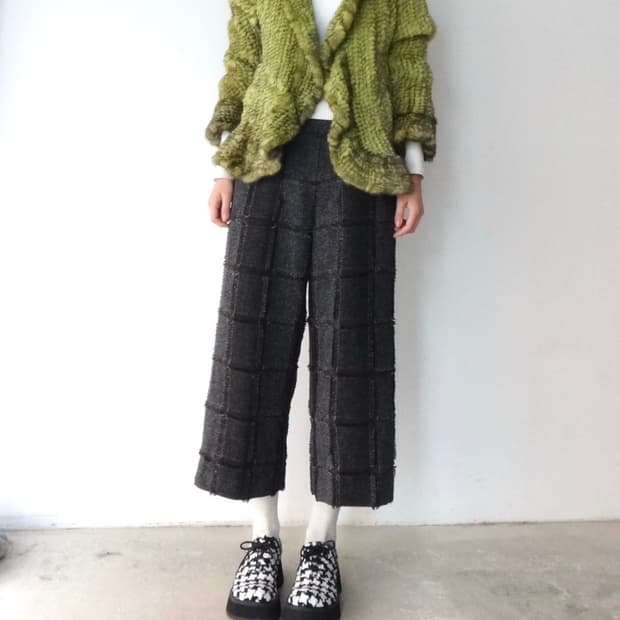 Check trimming mid warm pants / navy