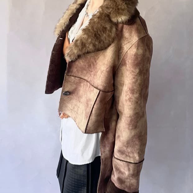 Distressed shearling crop jacket