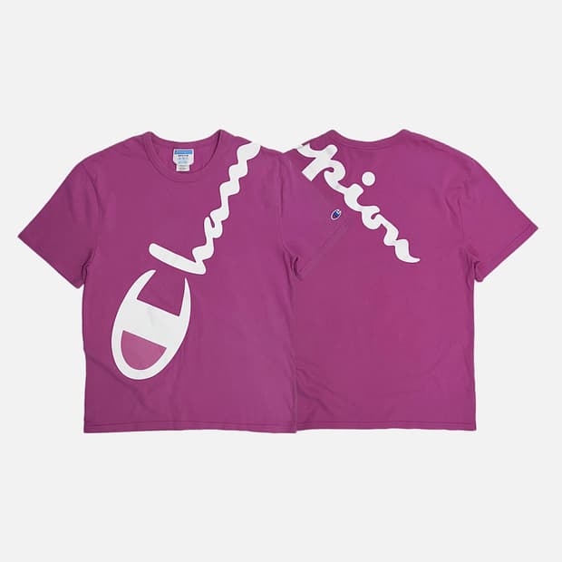 챔피온 사선 빅로고 반팔티 핫핑크