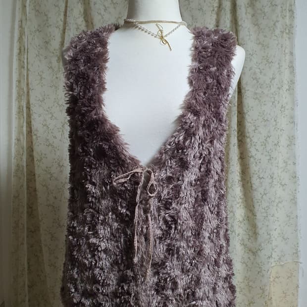 [모리걸] 퍼 털 베스트 조끼 브라운 일본빈티지