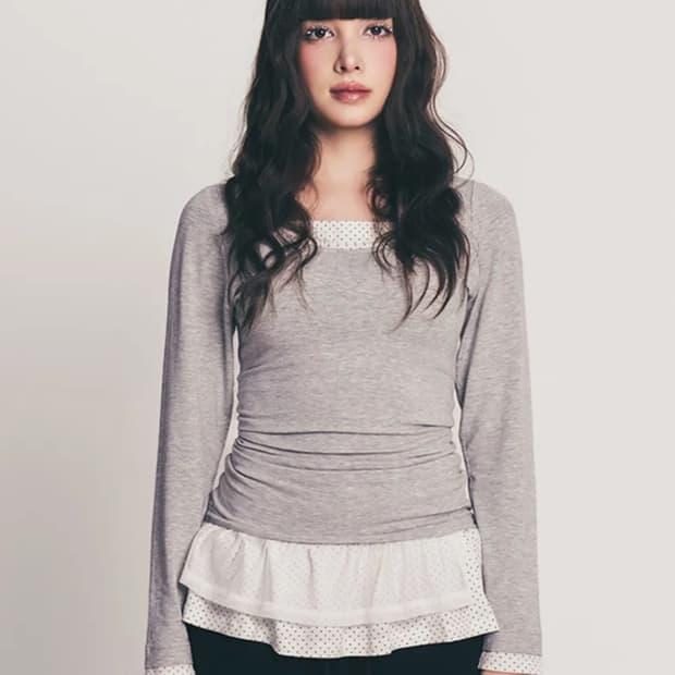페이즈드 도트 프릴 레이어디드탑_그레이