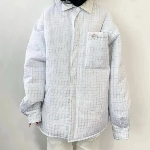 Padded cozy pattern shirt (cream)