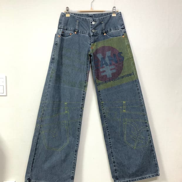 (일본) 엔진즈 미치코코시노 여성 로우라이즈 와이드레그 프린팅 데님팬츠 