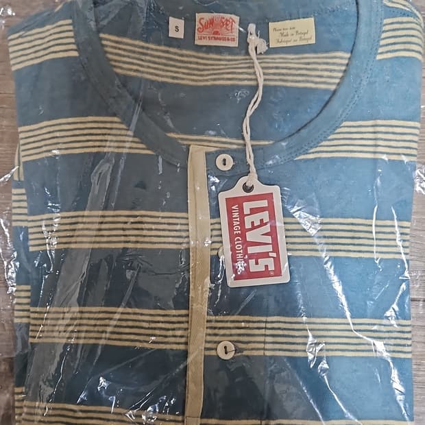 리바이스 LVC 1920's 선셋 헨리 티셔츠 블루 & 크림 S