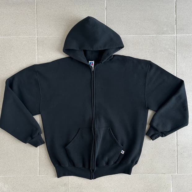 90s 빈티지 러셀 후드집업 블랙 XL