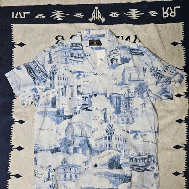 RRL 포스트카드 프린트 반팔 셔츠 XL