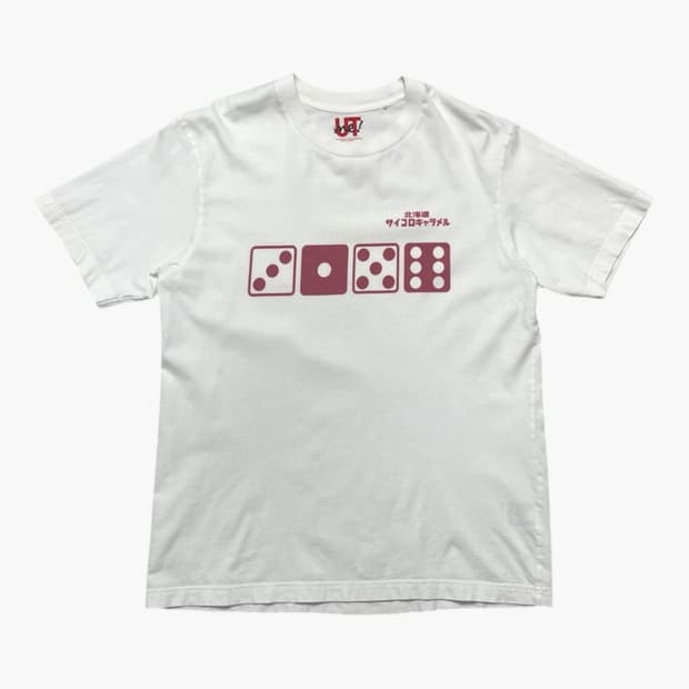 유니클로 재팬 UNIQLO 화이트 사이코로 캐러멜 반팔 티셔츠 M