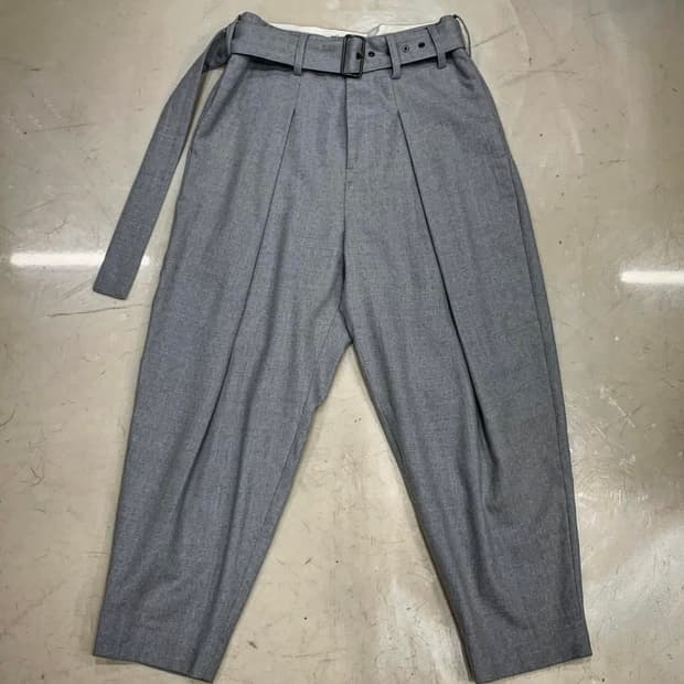 Yohji yamamoto 울x폴리 벨티드 디테일 팬츠