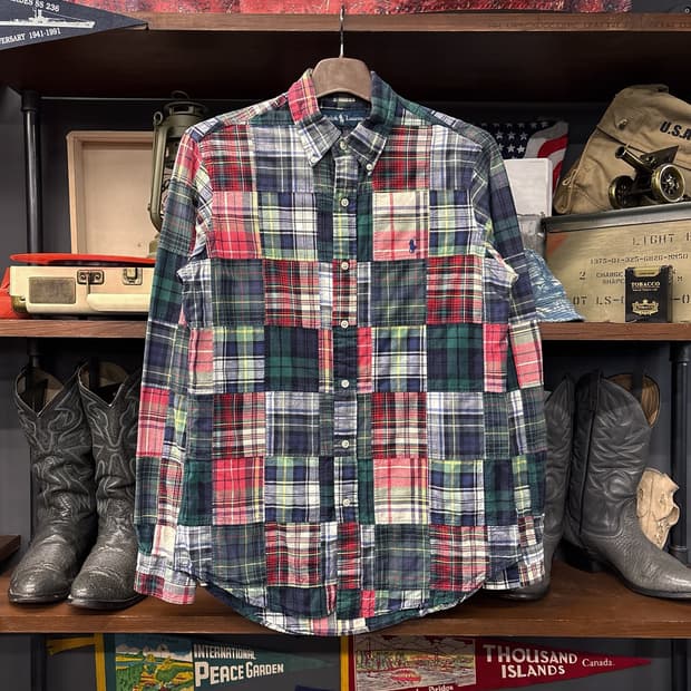 00s 폴로 랄프로렌 빈티지 마드라스 패치워크 버튼다운 셔츠 N875
