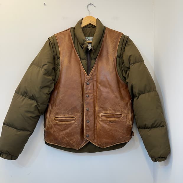 Schott 슬리브 탈부착 레더 구스 패딩
