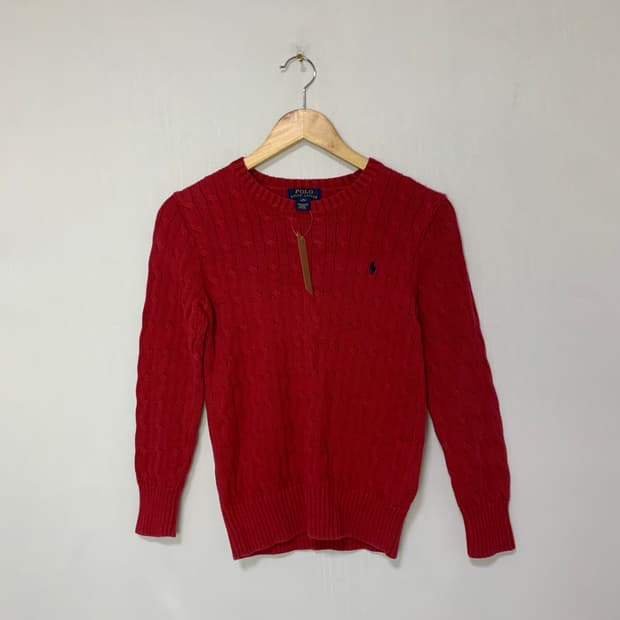 폴로 랄프로렌 레드 케이블 니트 키즈 M 여성 S 빈티지 스웨터
