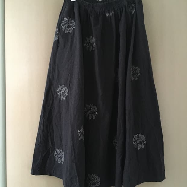 일본빈티지 꽃자수 롱스커트 그레이 하구미