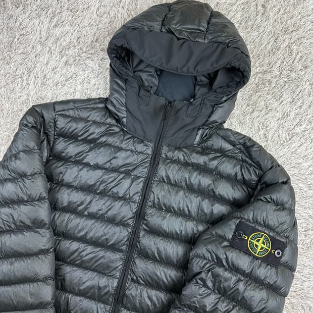 [XL] 백화점판 정품 스톤아일랜드 가먼트다이드 후디 푸퍼 경량패딩 블랙