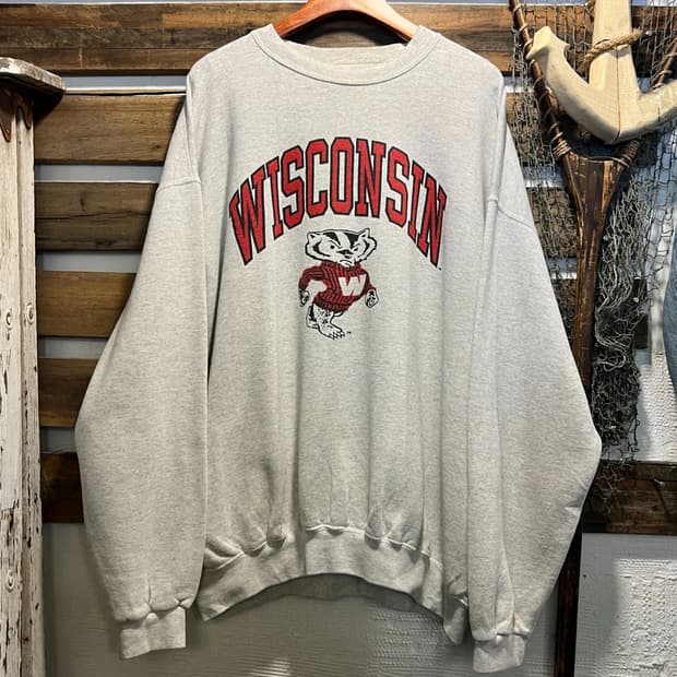 [XL]90's USA Made 위스콘신 풋볼팀 마스코트 멜란지 스웻셔츠