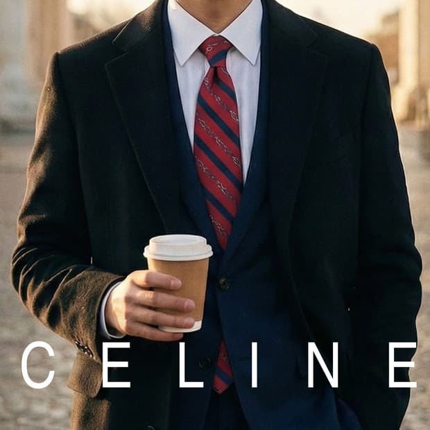 셀린느 실크 레드 스트라이프 체인 넥타이 8.5cm A등급 A19408
